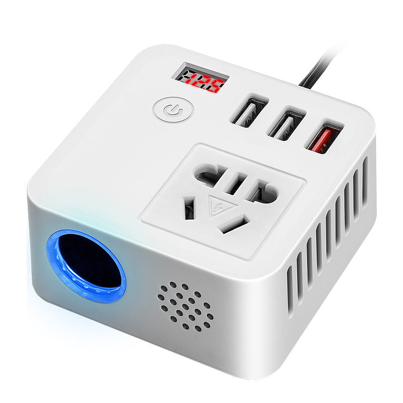 3/4-USB Port Car Fast Charger with Full-Size Universal Socket for Laptop Charging & Extended 12V Socket for Extra Devices