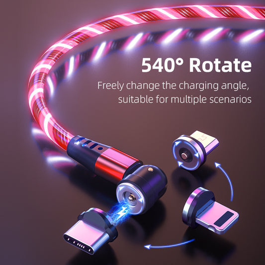 3 in 1 540° Rotate Luminous Magnetic 3A Fast Charging/Data Cable for iPhones and All Android Phones