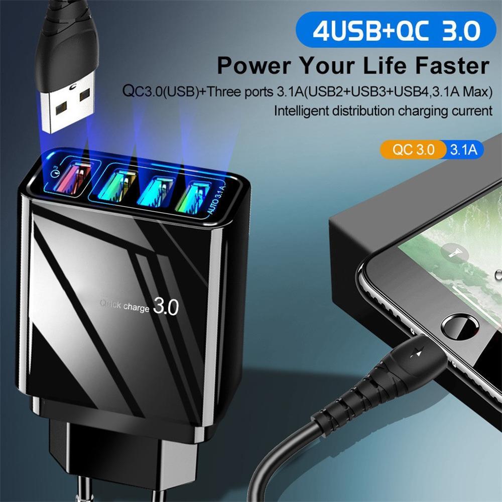 4-Port 30W USB Wall Charger – Fast Charging, Smart Compatibility & Illuminated USB Ports