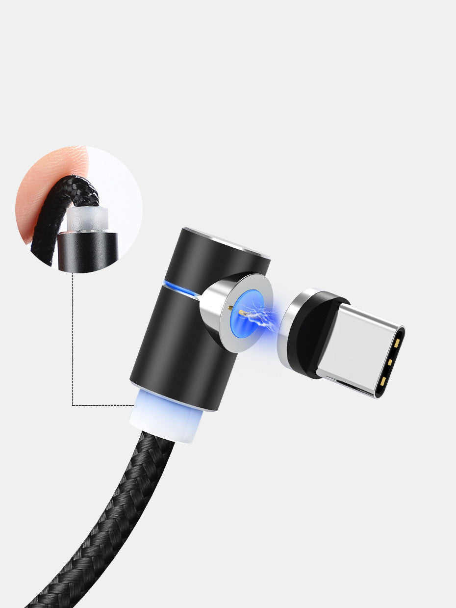 360° 1/2M Magnetic Charging Cable with 90° Elbow Connector – Fast Charging, Data Transfer & Super Durable Braided Design