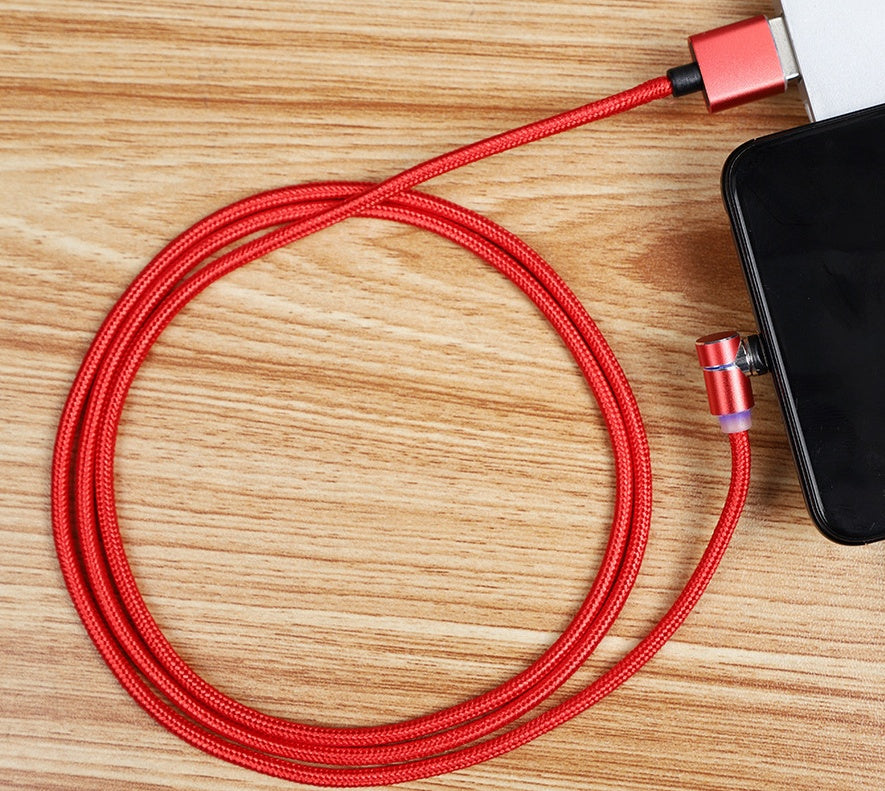 360° 1/2M Magnetic Charging Cable with 90° Elbow Connector – Fast Charging, Data Transfer & Super Durable Braided Design