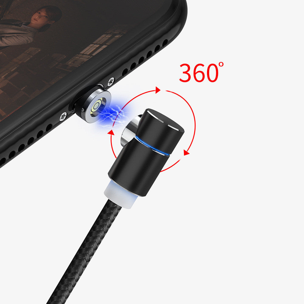 360° 1/2M Magnetic Charging Cable with 90° Elbow Connector – Fast Charging, Data Transfer & Super Durable Braided Design