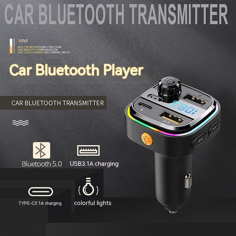 3-Port Car Charger with 2 USB-A Ports, 1 USB-C Port, Bluetooth & FM Transmission for Cars Without Bluetooth