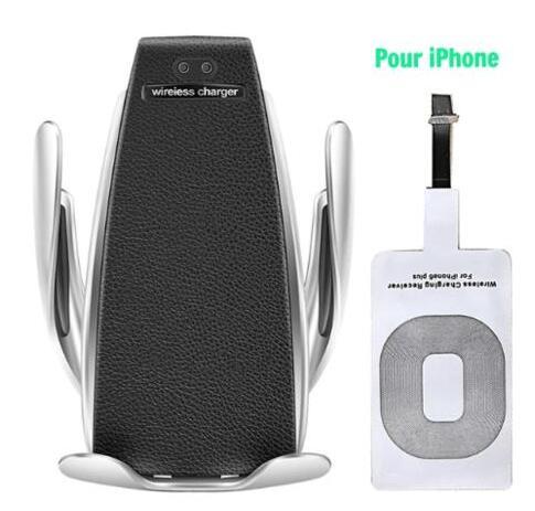 Stylish Automatic Adjustable 15W Car Phone Holder & Wireless Charger – Leather & Metal Finish, Auto Mounting, Wireless Charging Receiver Included