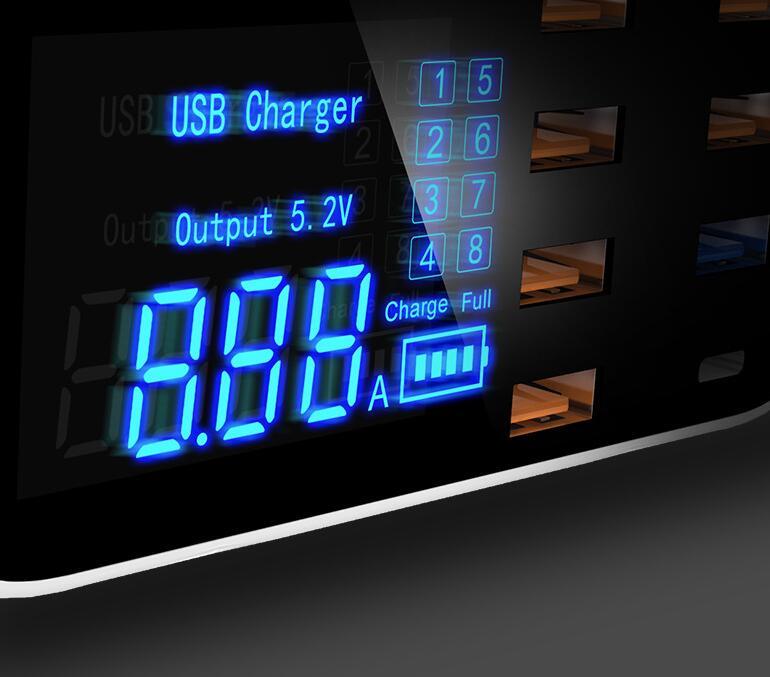 8 Ports Quick Charge 3.0 Desktop USB Charger with LED Display – Smart IC Technology, Type-C Port, Space-Saving Design