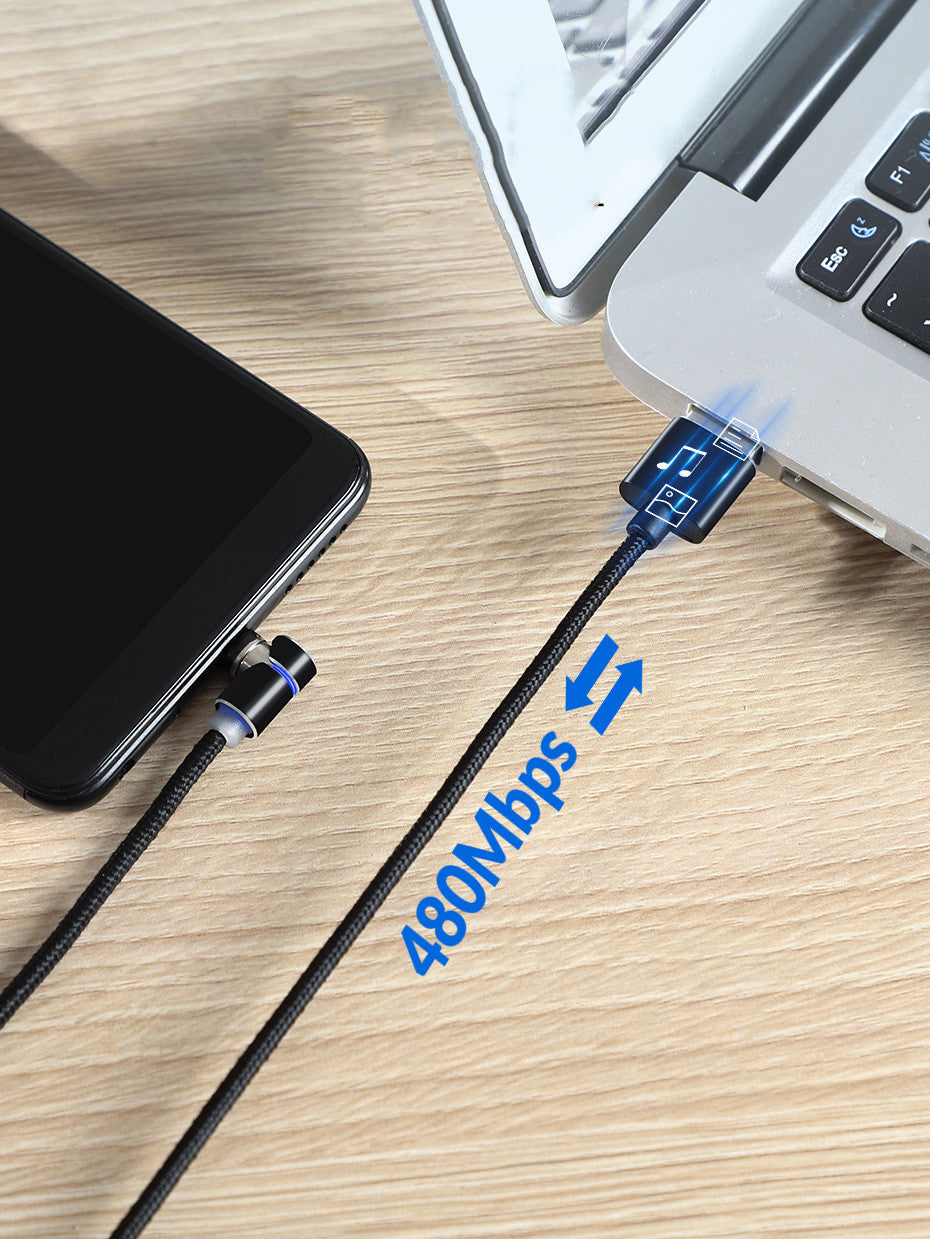 360° 1/2M Magnetic Charging Cable with 90° Elbow Connector – Fast Charging, Data Transfer & Super Durable Braided Design