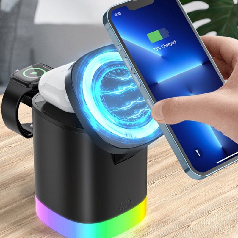 3-in-1 MagSafe Wireless Charging Station with RGB – Fast Charging for iPhone, Apple Watch,iWatch & AirPods