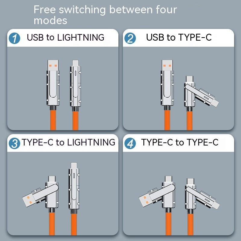 4-in-1 Configurable Charging & Data Cable – PD Fast Charging Up to 100W & 10Gbps Data Transfer