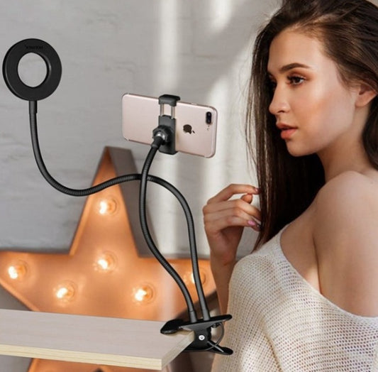 2-in-1 Phone Holder with Ring Light for TikTok, Instagram Reels, and Live Streaming – Adjustable Light Temperature & Brightness