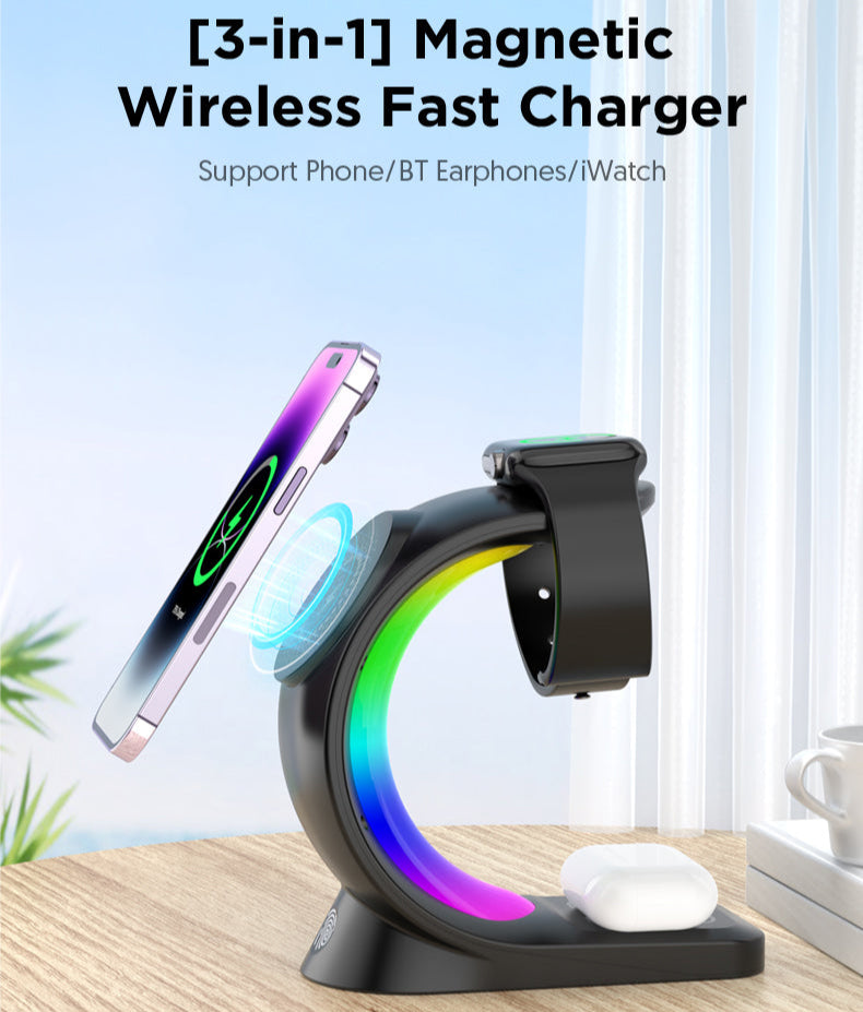 MagSafe 3-in-1 Wireless Charging Station with RGB – Ultimate Charging Dock for iPhone, Apple Watch & AirPods