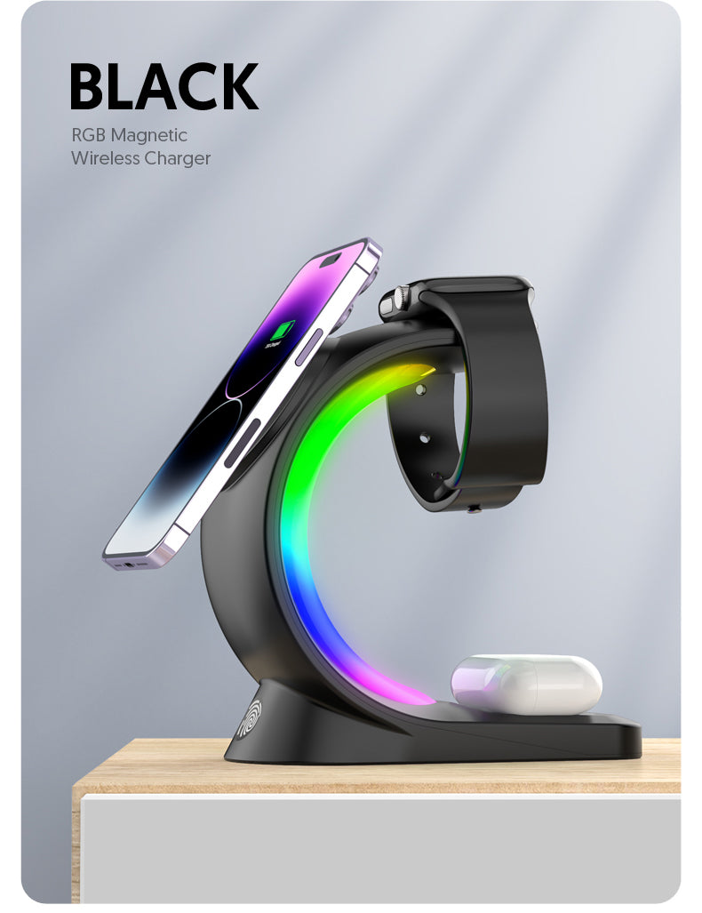 MagSafe 3-in-1 Wireless Charging Station with RGB – Ultimate Charging Dock for iPhone, Apple Watch & AirPods