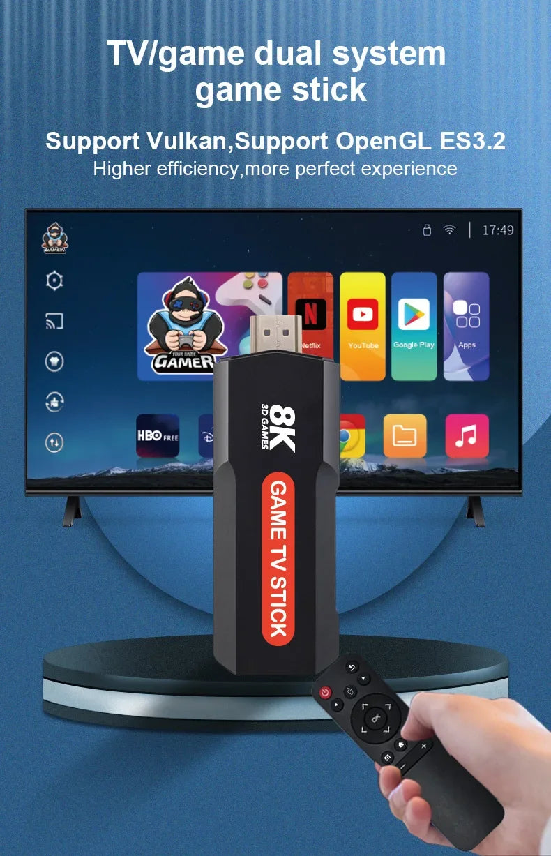 Smart Android TV Streaming Stick with 10,000 Retro Games & Dual Controllers – 8K UHD, Android 11.1