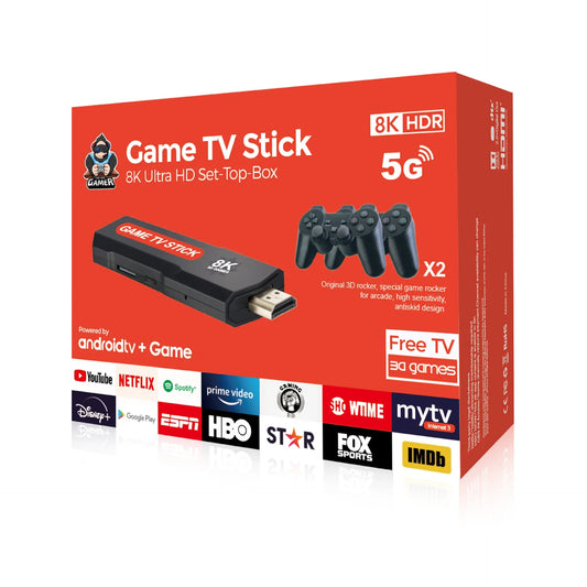 Smart Android TV Streaming Stick with 10,000 Retro Games & Dual Controllers – 8K UHD, Android 11.1