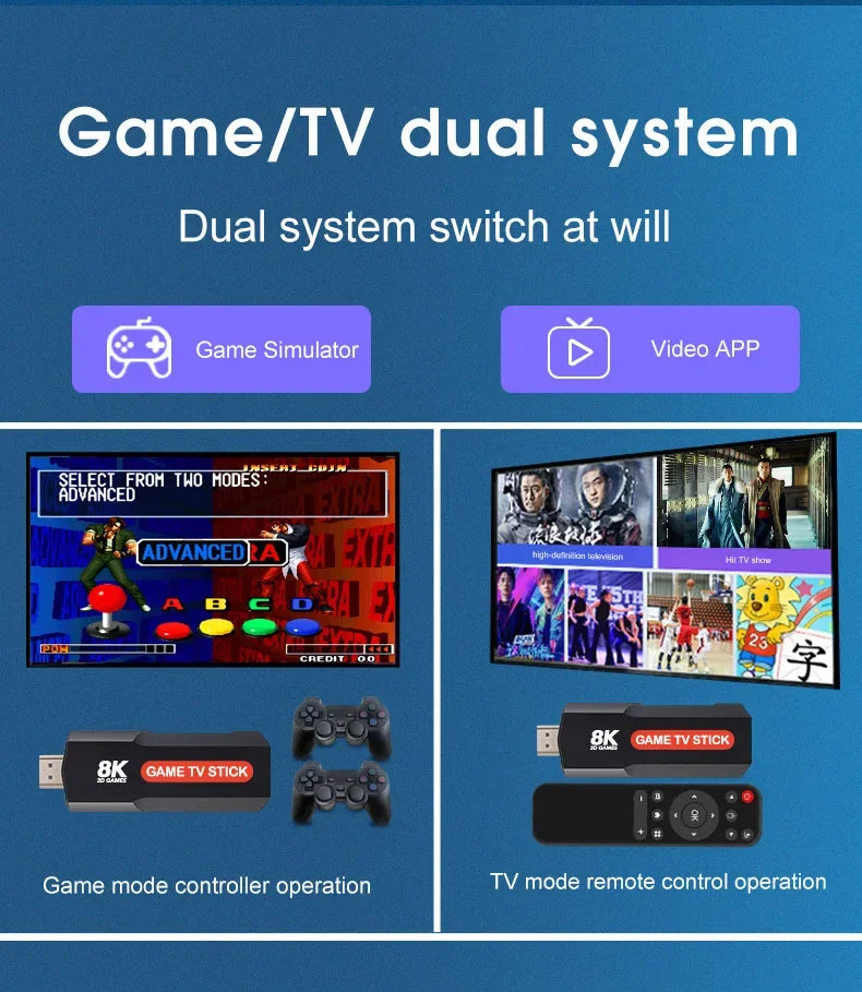 Smart Android TV Streaming Stick with 10,000 Retro Games & Dual Controllers – 8K UHD, Android 11.1