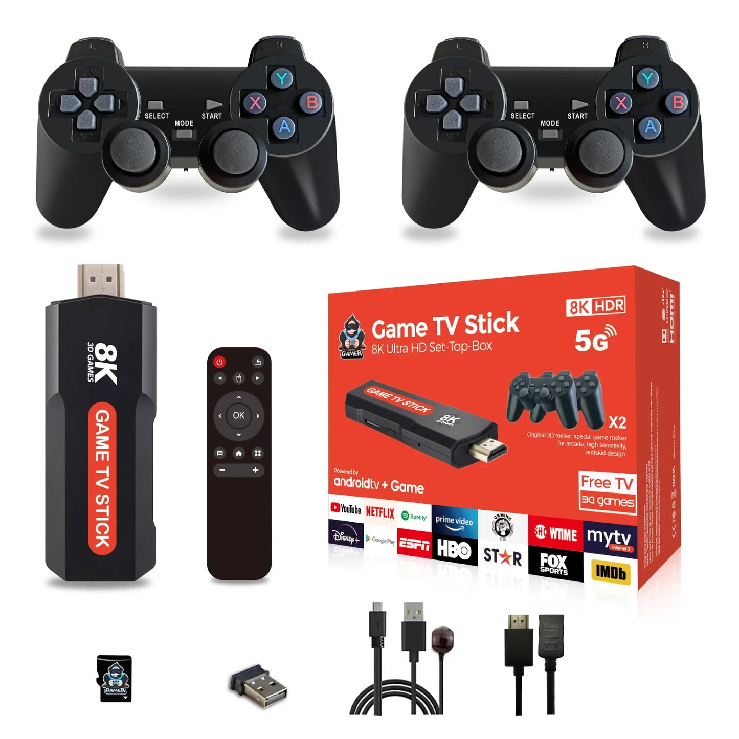 Smart Android TV Streaming Stick with 10,000 Retro Games & Dual Controllers – 8K UHD, Android 11.1