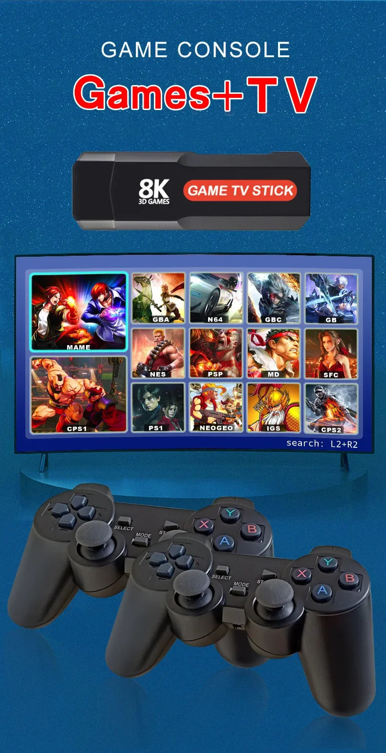 Smart Android TV Streaming Stick with 10,000 Retro Games & Dual Controllers – 8K UHD, Android 11.1