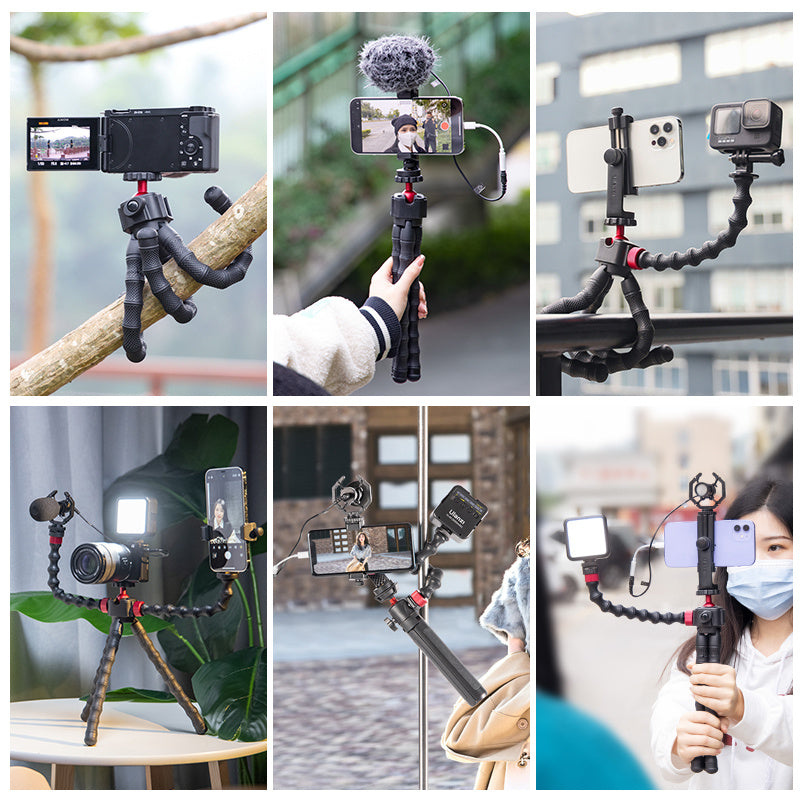 Tri-Head Octopus Style Tripod for Phones, Cameras, GoPros – Perfect for Live Streaming, Vlogging, and Street Video Shooting